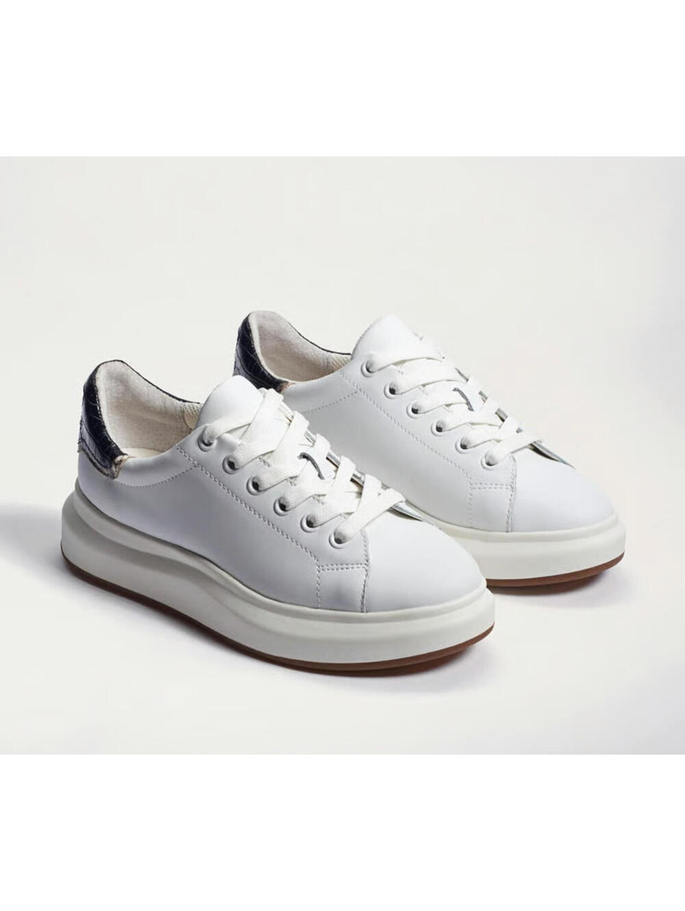 Sam Edelman Moxie Lace Up Sneaker White Leather/Black Croc Womens 7